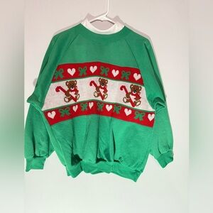 VTG BEST BETS Christmas Sweater Sweatshirt Teddy Bear Design Funky Multi Color M